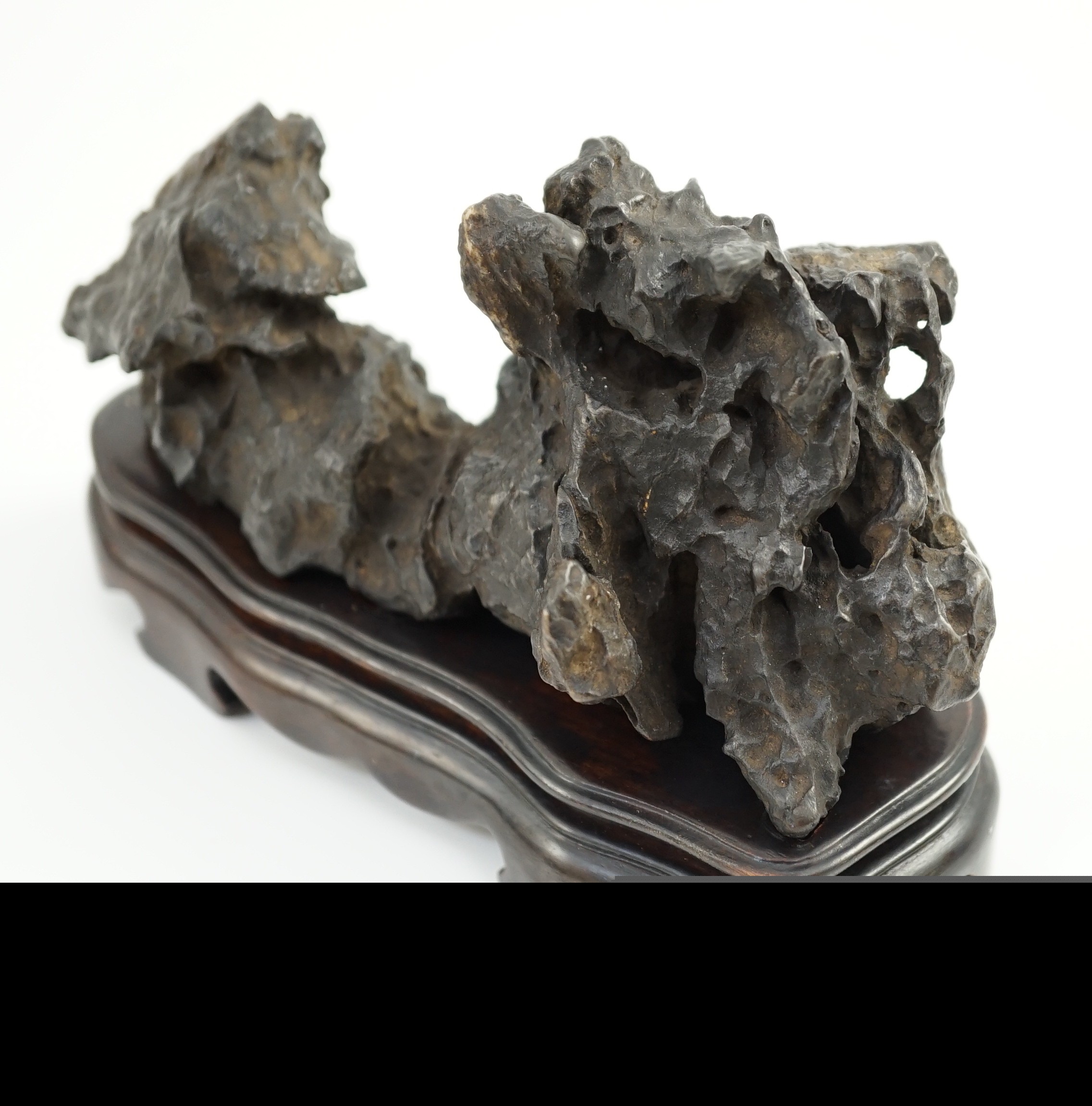 A Chinese scholar's stone with wood stand